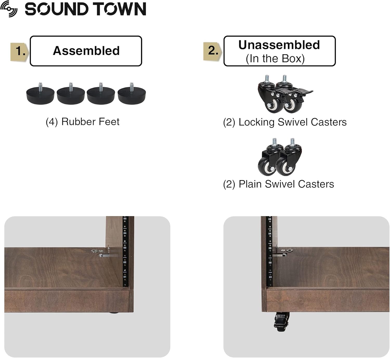 Sound Town 12U DIY Slanted Studio Rack with 12U Rack Space, Extra 2U Drawer, Plywood, Rubber Feet, Casters, Weathered Gray (SDRK-12TBD2)