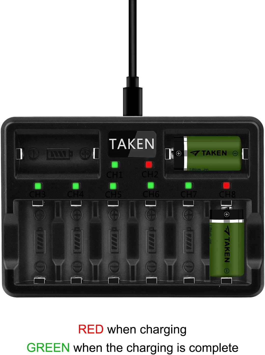 Arlo Rechargeable Batteries, Taken 24 Pack 3.7V 750mAh Recharged Battery with 8-Ports Charger for Arlo Cameras (VMC3030/VMK3200/VMS3330/3430/3530), Flashlight, Microphone