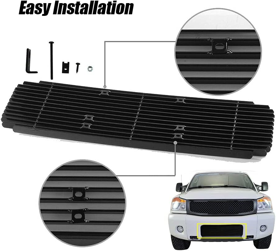 Titan Front Grille Bumper Grille Black Powder Coated Billet Grille Compatible with 2004-2015 Titan/2004-2007 Armada Pack of 2