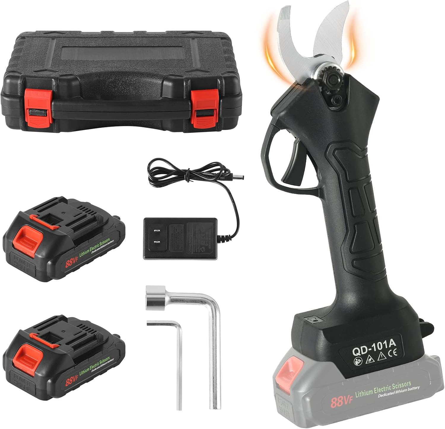 WBLLGG Electric Pruning Shears with Brushless Motor 2 Pack Backup 2000 mAh Rechargeable Battery,Professional Electric Scissors for Cutting Branches, 3-4 Working Hours, Max Cutting Diameter 1.2 Inch