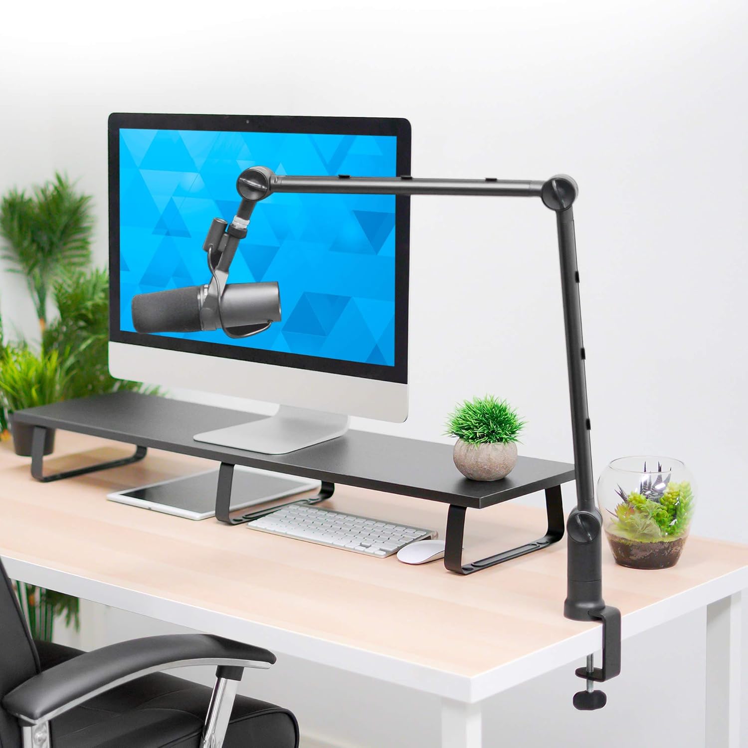 MOUNT-IT! Adjustable Microphone Boom Arm [3/8’’ to 5/8’’ Screw Adapter] Suspension Scissor Mic Stand, Desk Mount For Blue Snowball, Yeti, & Other Studio and Gaming Microphones (With Cable Management) Pack of 2