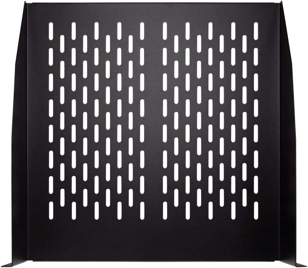 NavePoint 2U 19-Inch Universal Vented Rack Mount Cantilever Fixed Server Cabinet Shelf 18-Inches Deep Black Pack of 2