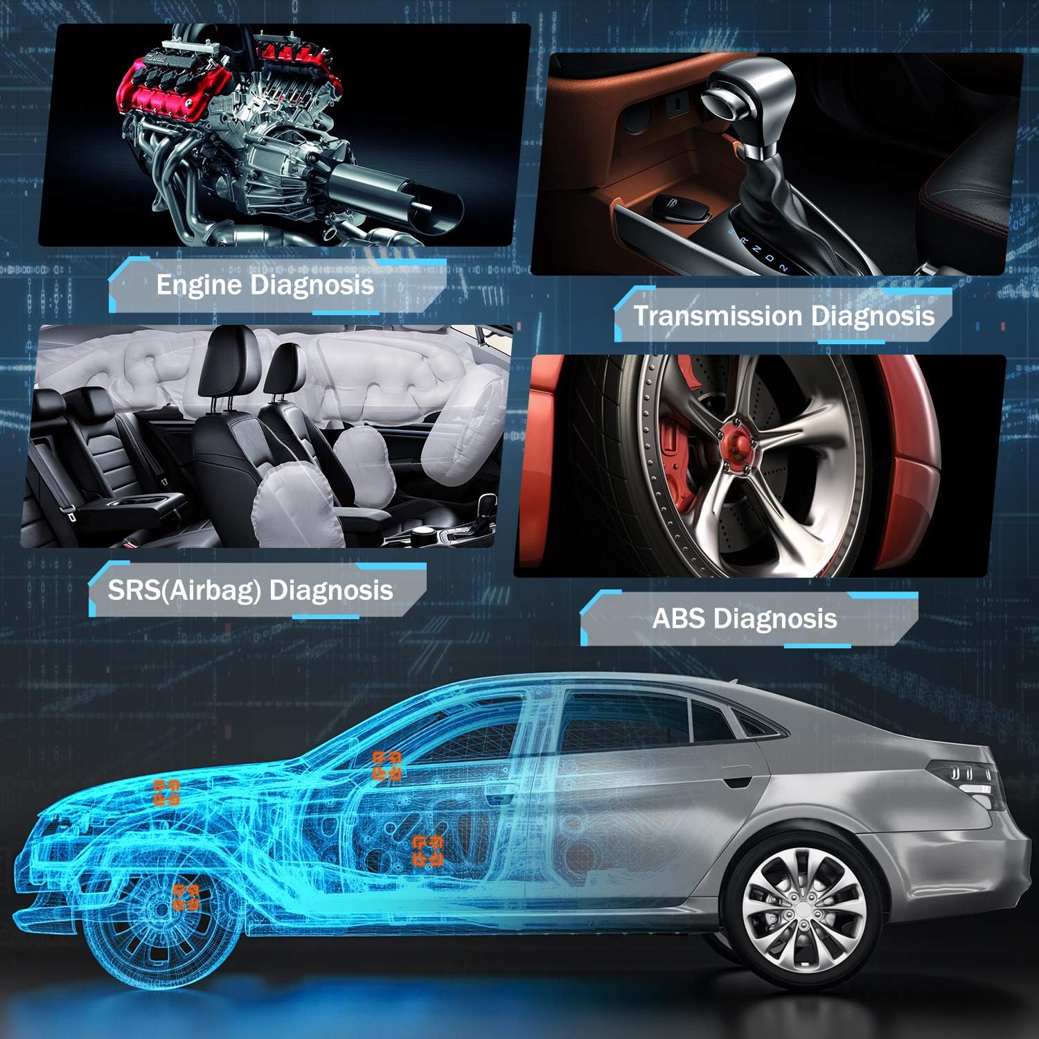 ANCEL FX2000 Automotive ABS OBD2 Scanner Engine SRS Transmission Scan Tool Vehicle Code Reader Check Engine Full OBDII Modes Diagnostic Scan Tool for Cars