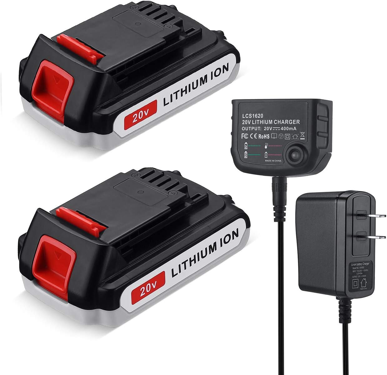 FirstPower 3.0Ah LBXR20 Battery 2Packs - Compatible with Black & Decker 20V Max Li-ion Cordless Tool + LCS1620 20V Charger for Black & Decker 20V Lithium Battery Pack of 2