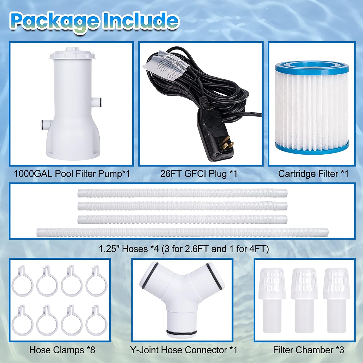 Future Way Pool Pump Compatible with Intex, Bestway, Summer Waves Above Ground Pool, Swimming Pool Filter Pump 1000 GPH, 110-120V with GFCI Pack of 2