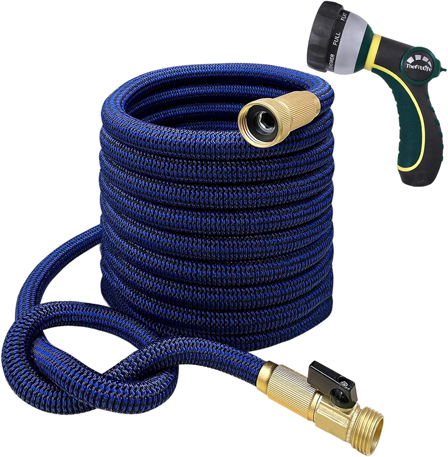 TheFitLife Flexible and Expandable Garden Hose - 13-Layer Latex Water Hose with Retractable Fabric, Solid Brass Fittings and Nozzle, Kink Free, Lightweight, Collapsible Expending Hose (75 FT) Pack of 2