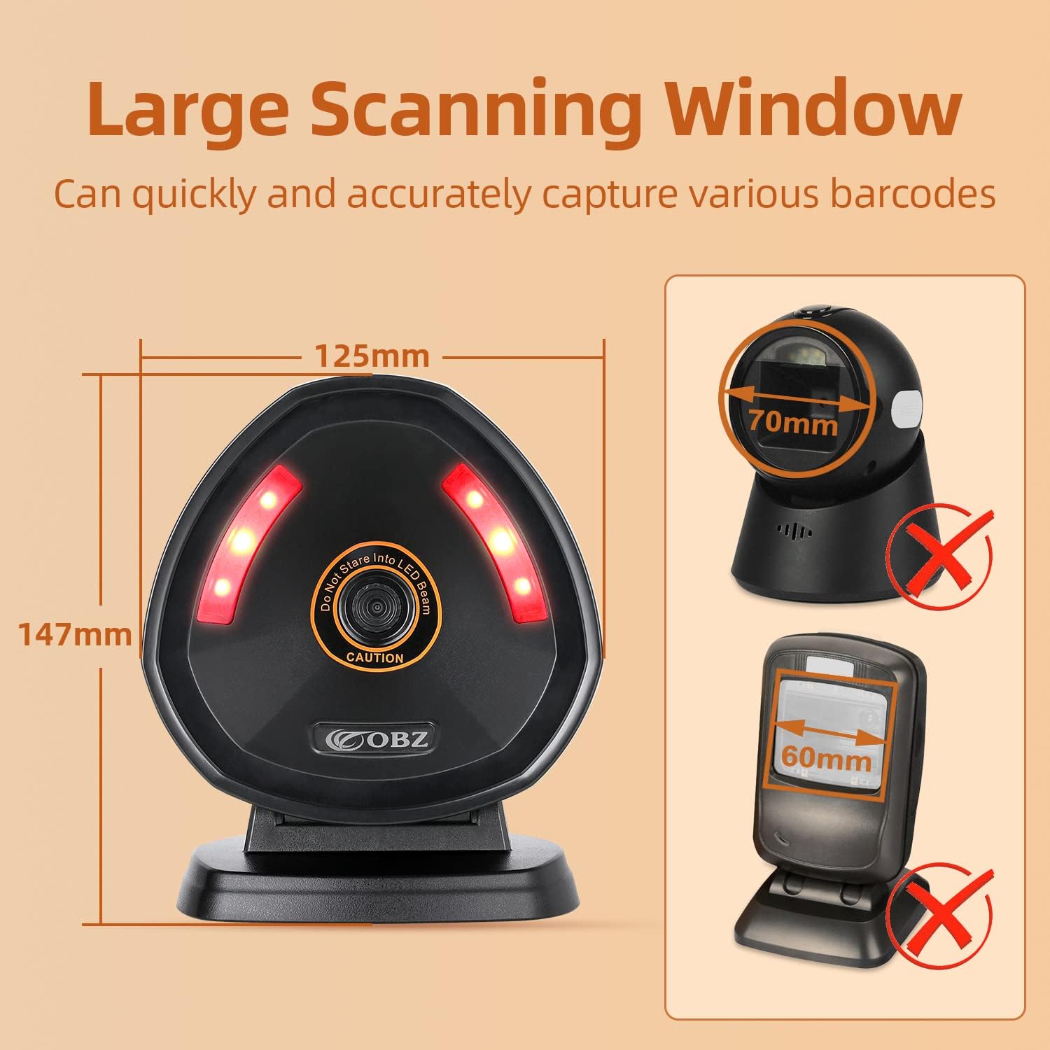 2D Desktop Barcode Scanner Handsfree 1D 2D QR Code Scanner Able to Read PDF417, Large Scan Window Omnidirectional Barcode Reader with Adjustable Scan Head Work with PC POS Laptop Windows Linux Android Pack of 2