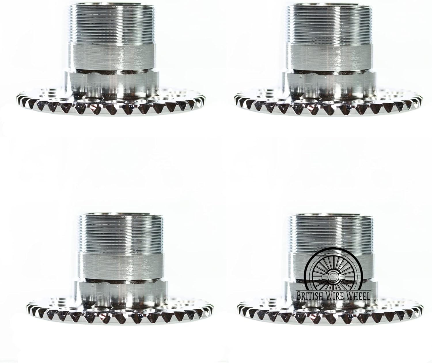 British Wire Wheel Chrome-Plated 5 Lug Universal Knock Off Wire Wheel Adapters for Lowriders, 5x4.5/ 5x4.75/ 5x5, Set of 4