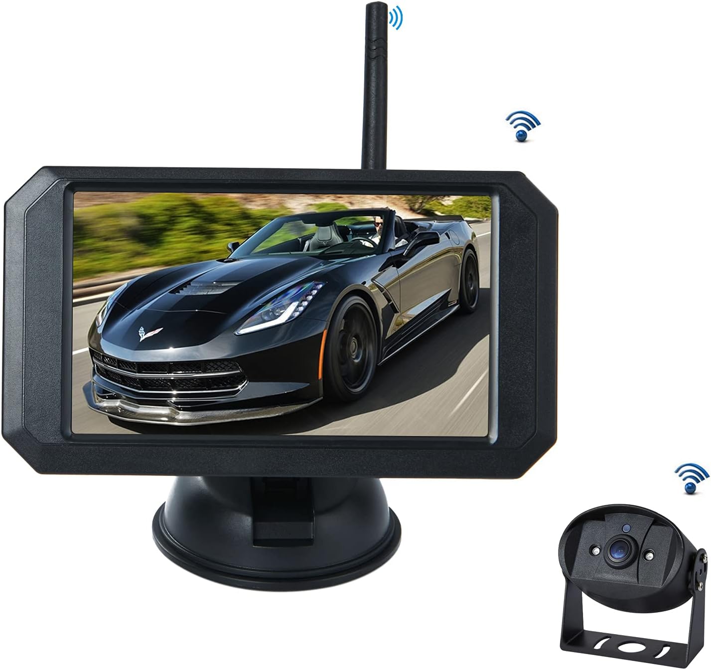 YIMU WX5356S 720P HD Digital Wireless Backup Camera System 5 inch Color Monitor Hitch Rear View Lip-on Model Transmission Easy Installation Stable Signal Campers Cars suvs Front kit Pack of 2