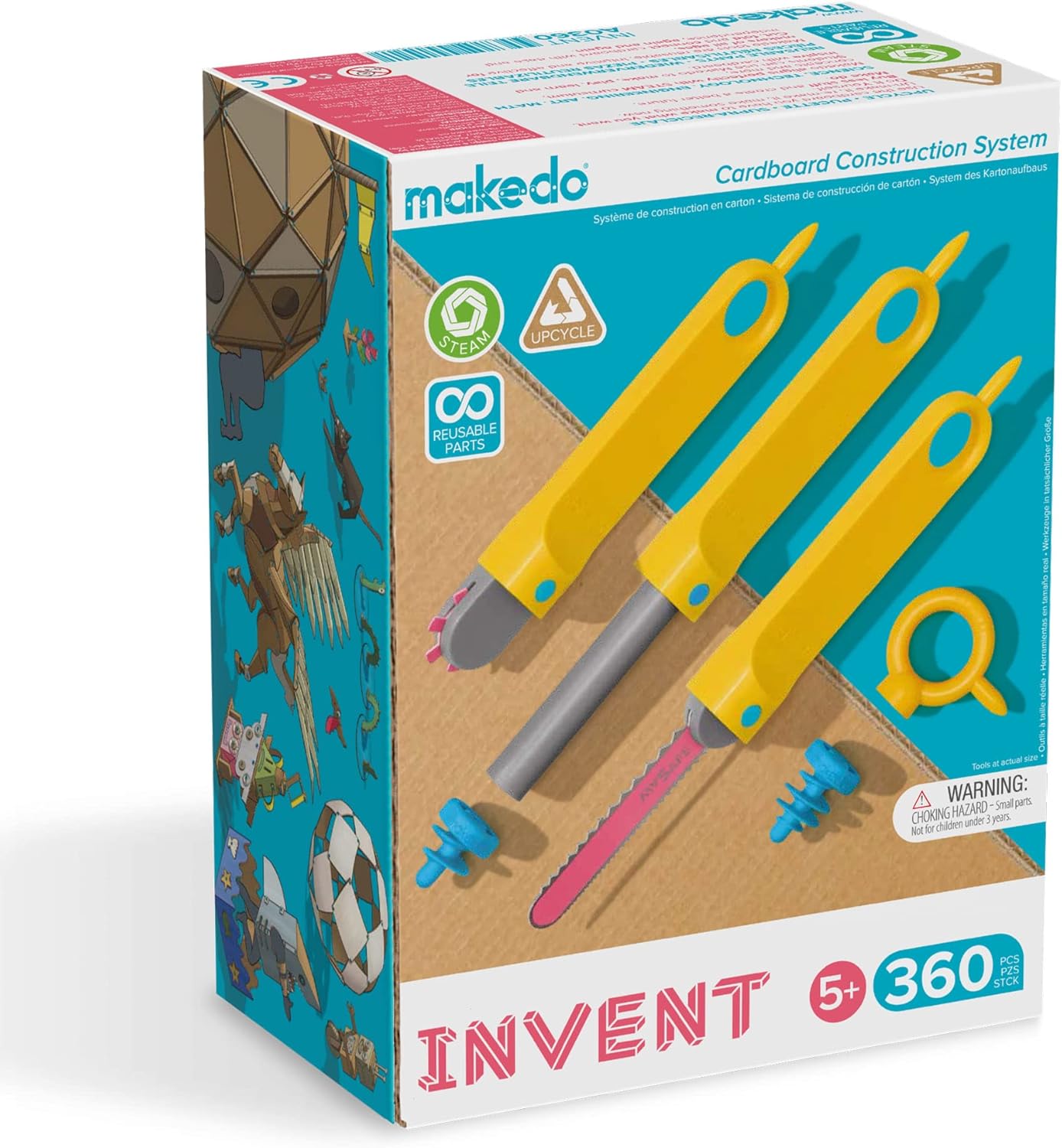 Makedo Invent| Cardboard Construction Tools for Kids Age 5+ | 360 Piece Toolkit in Large Sized Toolbox | Perfect for Classroom STEM and STEAM Learning