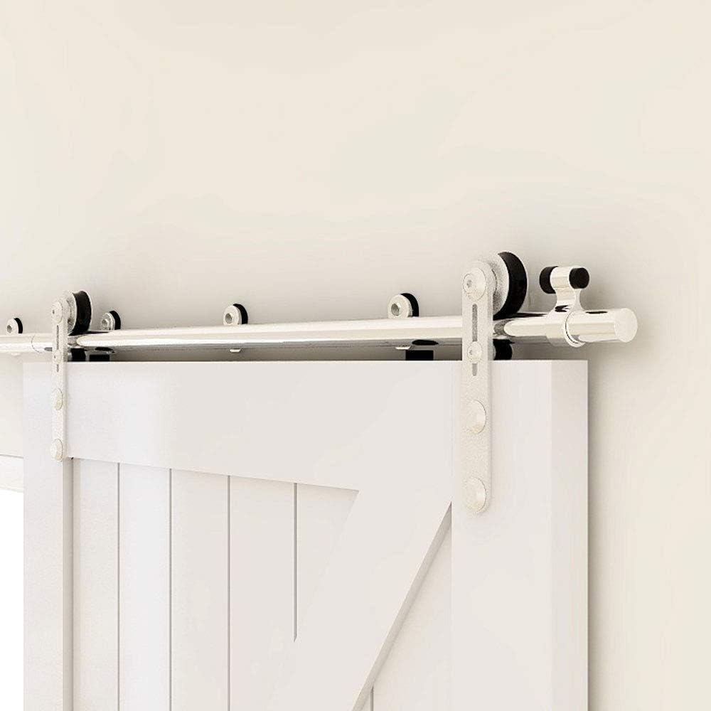 TSMST 7FT Sliding Barn Door Hardware Kit, Top Mount Stainless Steel Heavy Duty Sturdy Barn Door Track for Single Wood Door, Slide Smoothly Quietly (T Style)