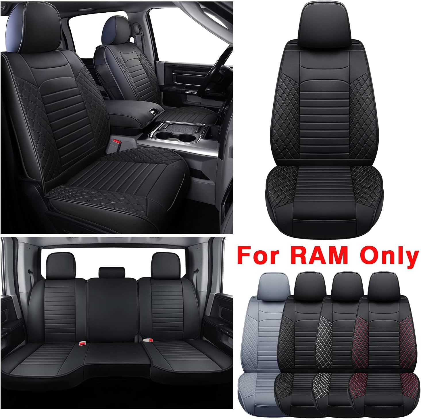 LUCKYMAN CLUB X01-BHX Ram 1500 2500 3500 Front Seat Covers, Fit 2011-2022 Regular Crew Quad Cab, with Waterproof Faux Leather (01-Front, Black)