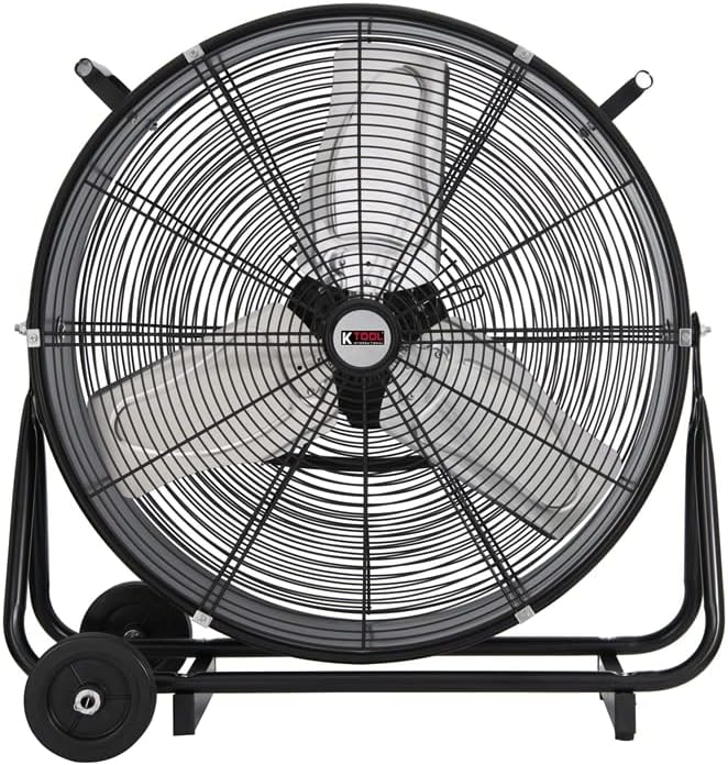 K Tool International 24 Inch Direct Drive Fan Tilting High Velocity Heavy Duty Drum 2 Speed Air Circulator Industrial Commercial Residential SAFETY Yellow