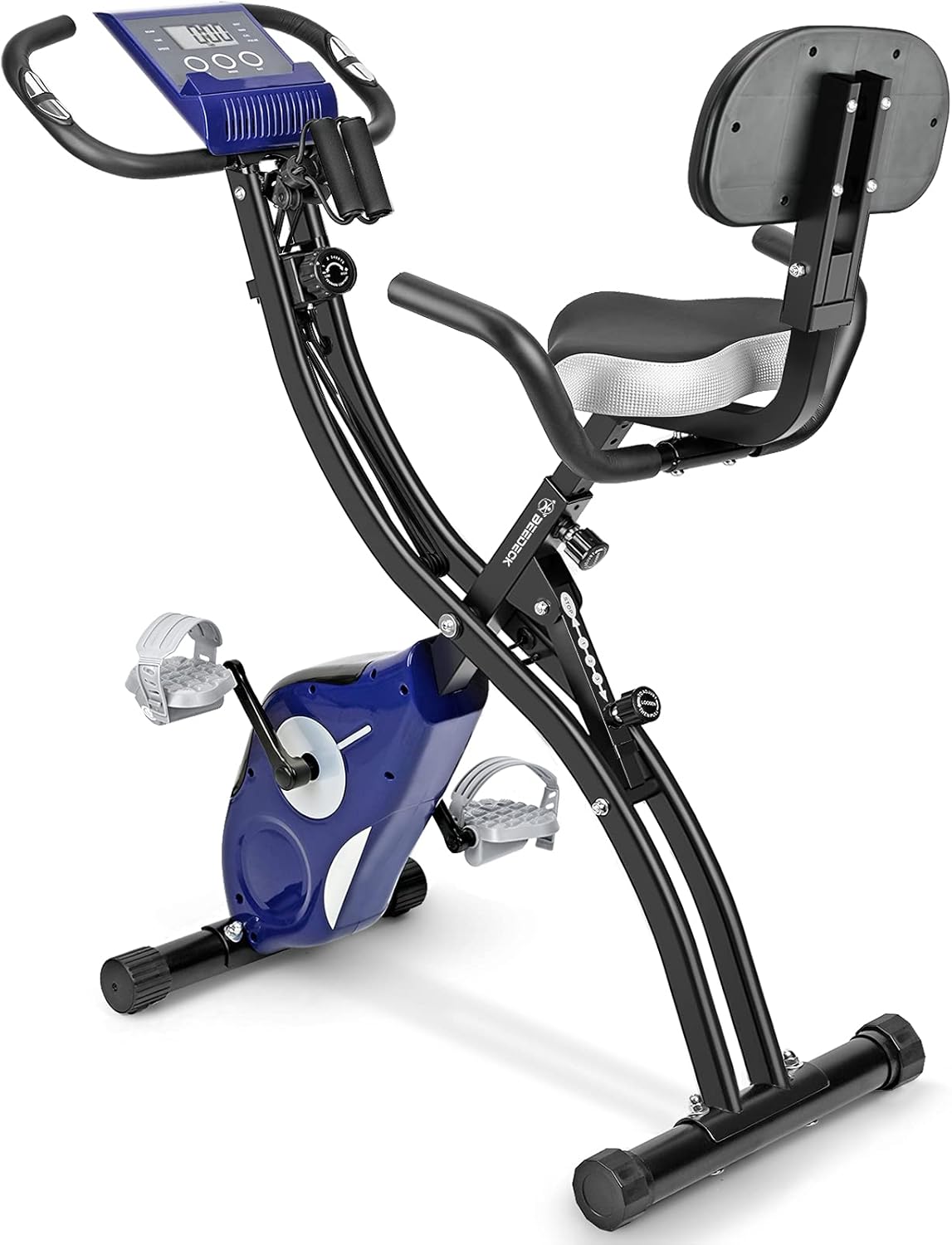 Foldable Exercise Bike,Indoor Cycling Bike Upright Stationary Bike 8 Level Resistance Magnetic Exercise Bike with Resistance Bands for Arm & Leg,LCD Monitor,Pulse Sensor