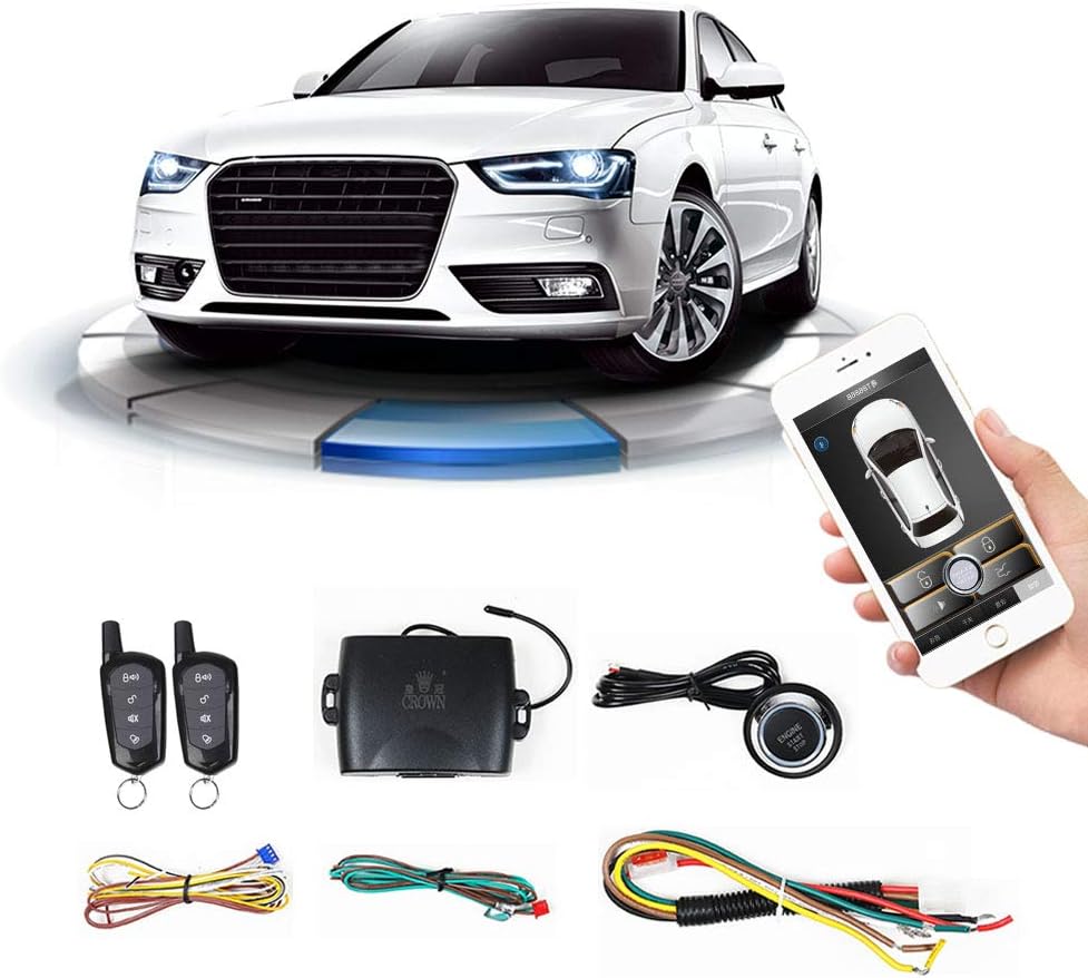 Remote Starter for Car PKE Passive Keyless Entry Push Button for Car with Shock Sensor Car Alarm System Remote Key or Phone Control