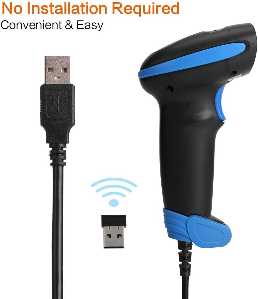 HENEX HC-3208R 2D Wireless Barcode Scanner 2 in 1 Wired Handheld QR Code Scanner USB 1D Barcode Reader Rechargeable (Blue)