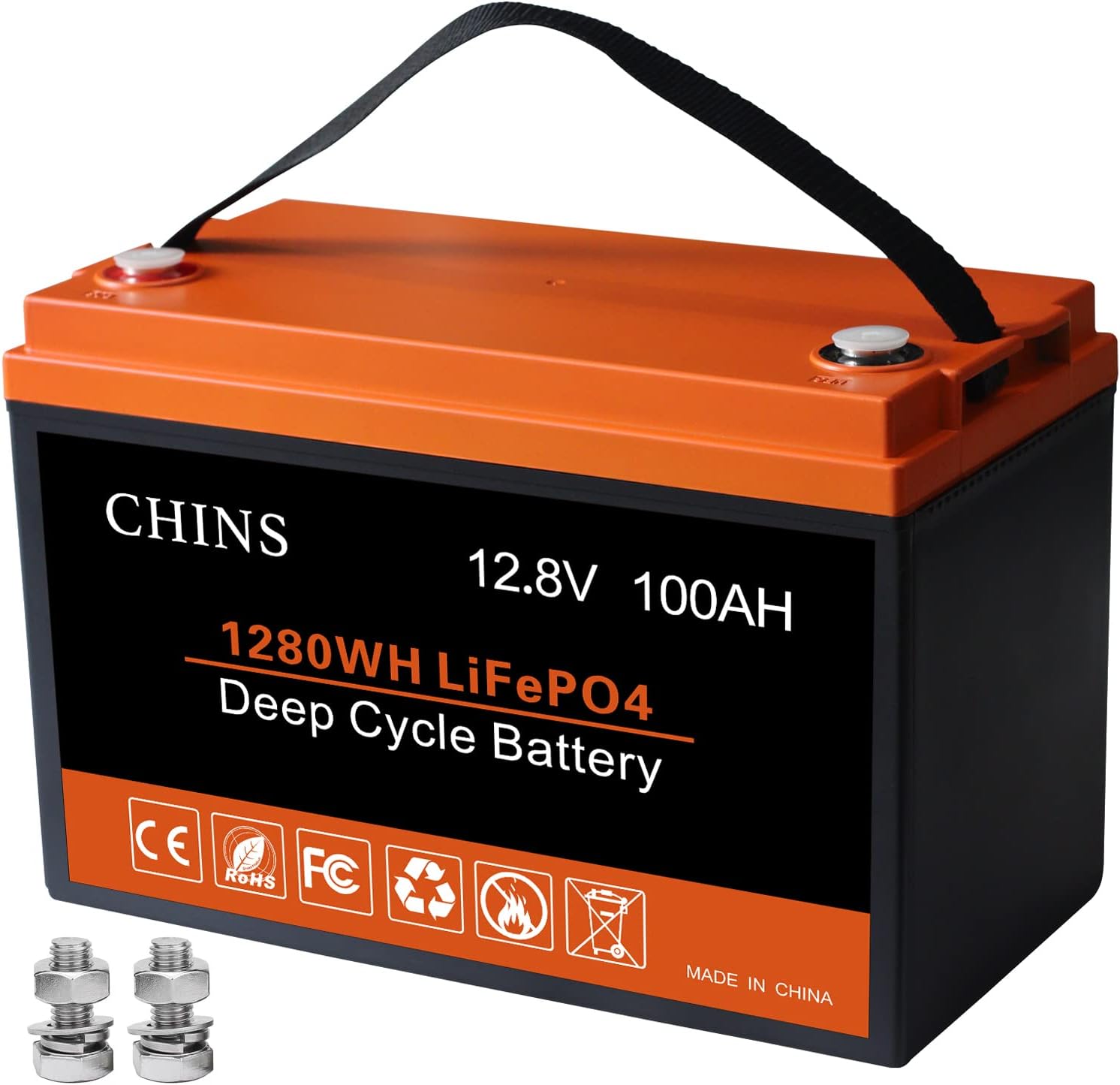 CHINS LiFePO4 Battery 12V 100AH Lithium Battery - Built-in BMS, 2000-4000 Cycles, Perfect for Home Energy Storage, Off-Grid