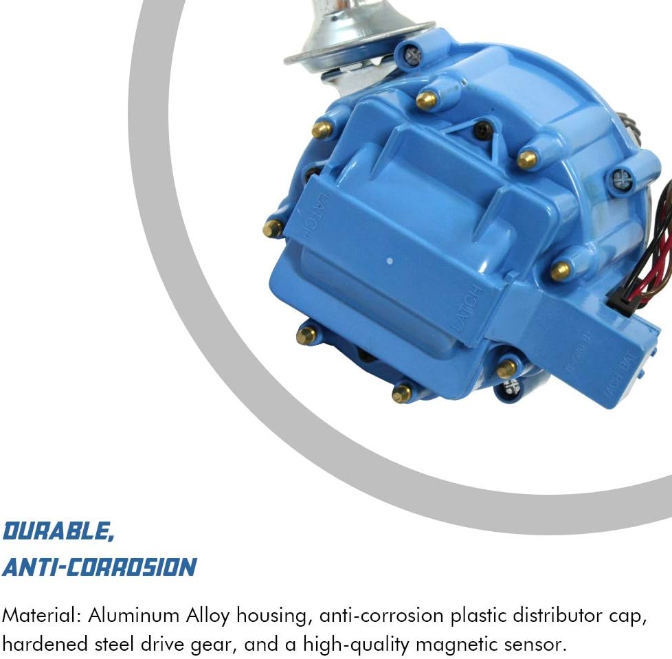 HEI Ignition Distributor for Small Block Ford 351W Windsor 5.8L 8 Cylinder New Distributor 65K Coil with Blue Cap Pack of 2