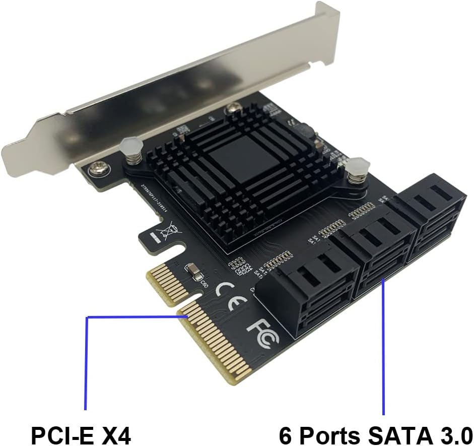 PCI-E SATA Expansion Card 6 Ports PCIe x4 to SATA 3.0 6Gbps Expansion Controller Adapter Card with 6 SATA Cables and Low Profile Bracket, Non-Raid( ASM1166 ) (PCIE X4 SATA 6 Ports) Pack of 2