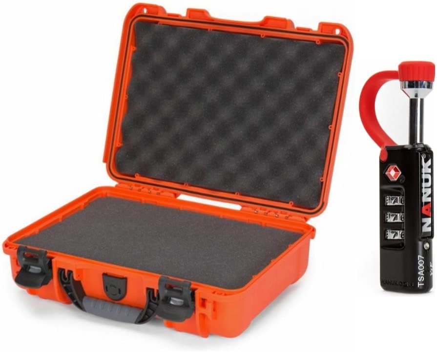 Nanuk 910 Waterproof Hard Case with Foam Insert (Orange) Bundle with Nanuk TSA Approved Case Lock (2 Items)