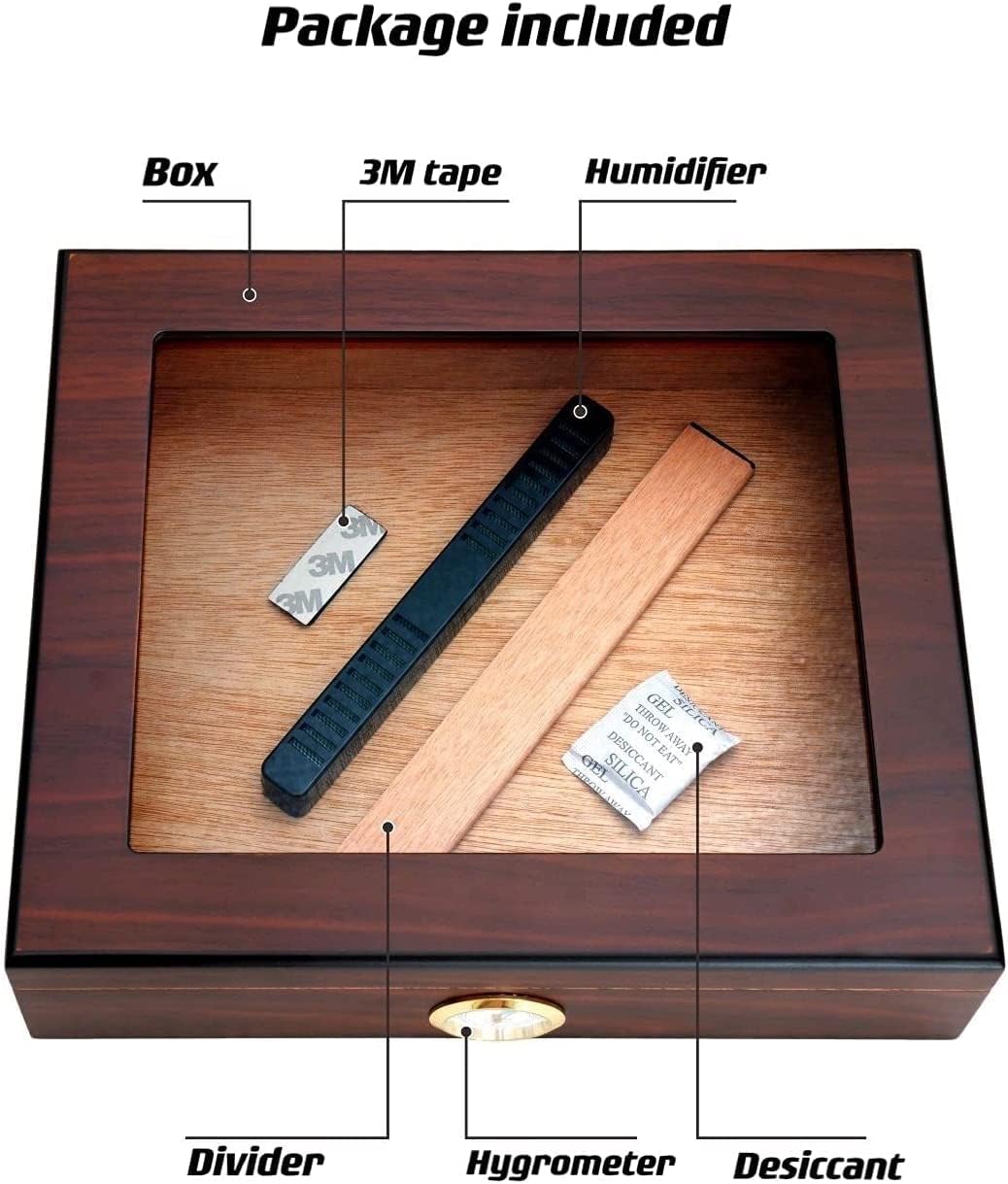 Handmade High Gloss Spanish Cedar Box, 100% Real Solid Spanish Cedar Wood, Luxury Hygrometer and Humidifier, Desktop Box Walnut Pack of 2