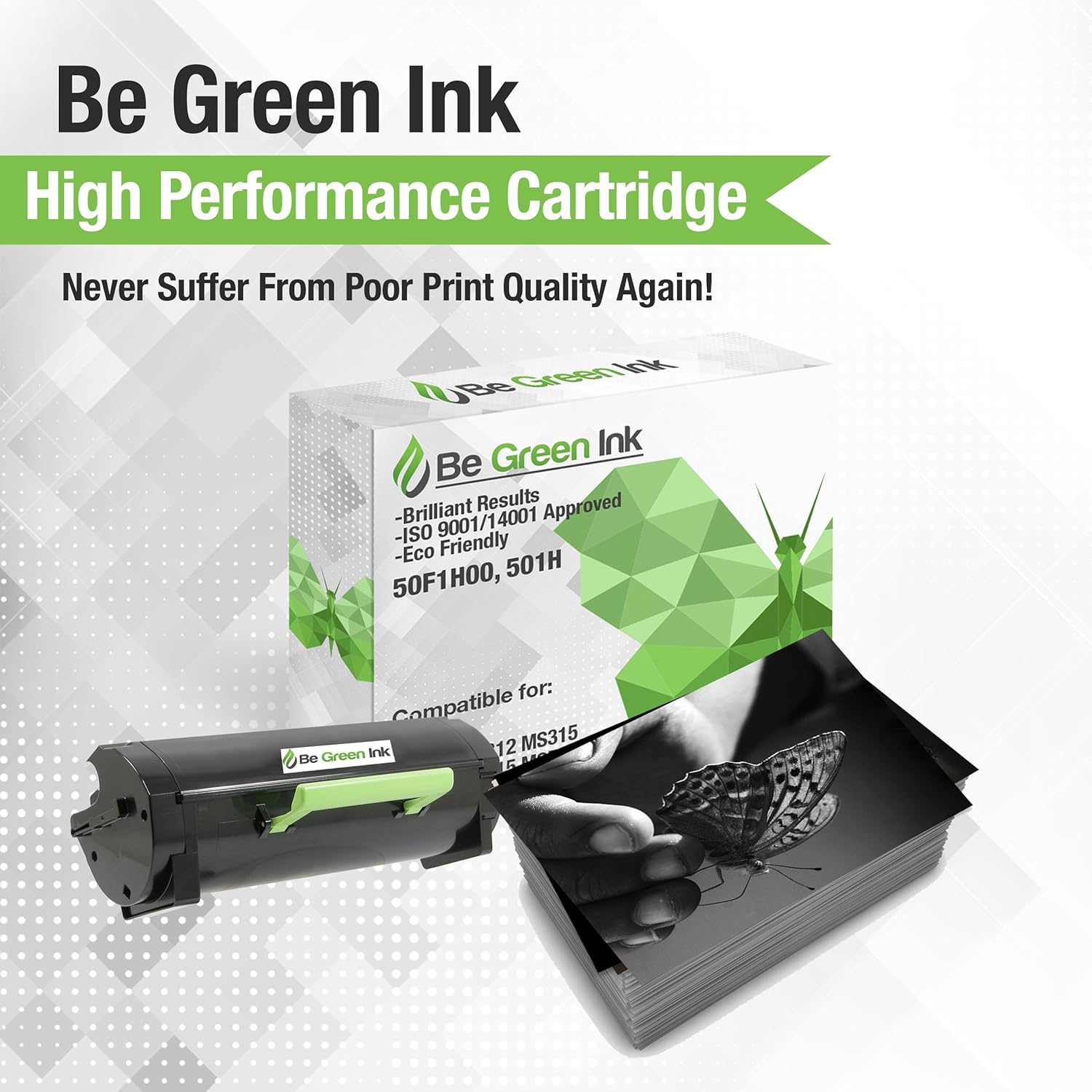 Be Green Ink 50F1H00 501H Toner Cartridge Compatible Replacement with Lexmark MS310dn MS312dn MS315dn MS410dn MS415dn MS510dn (1 Black 5,000 High Yield) Pack of 2