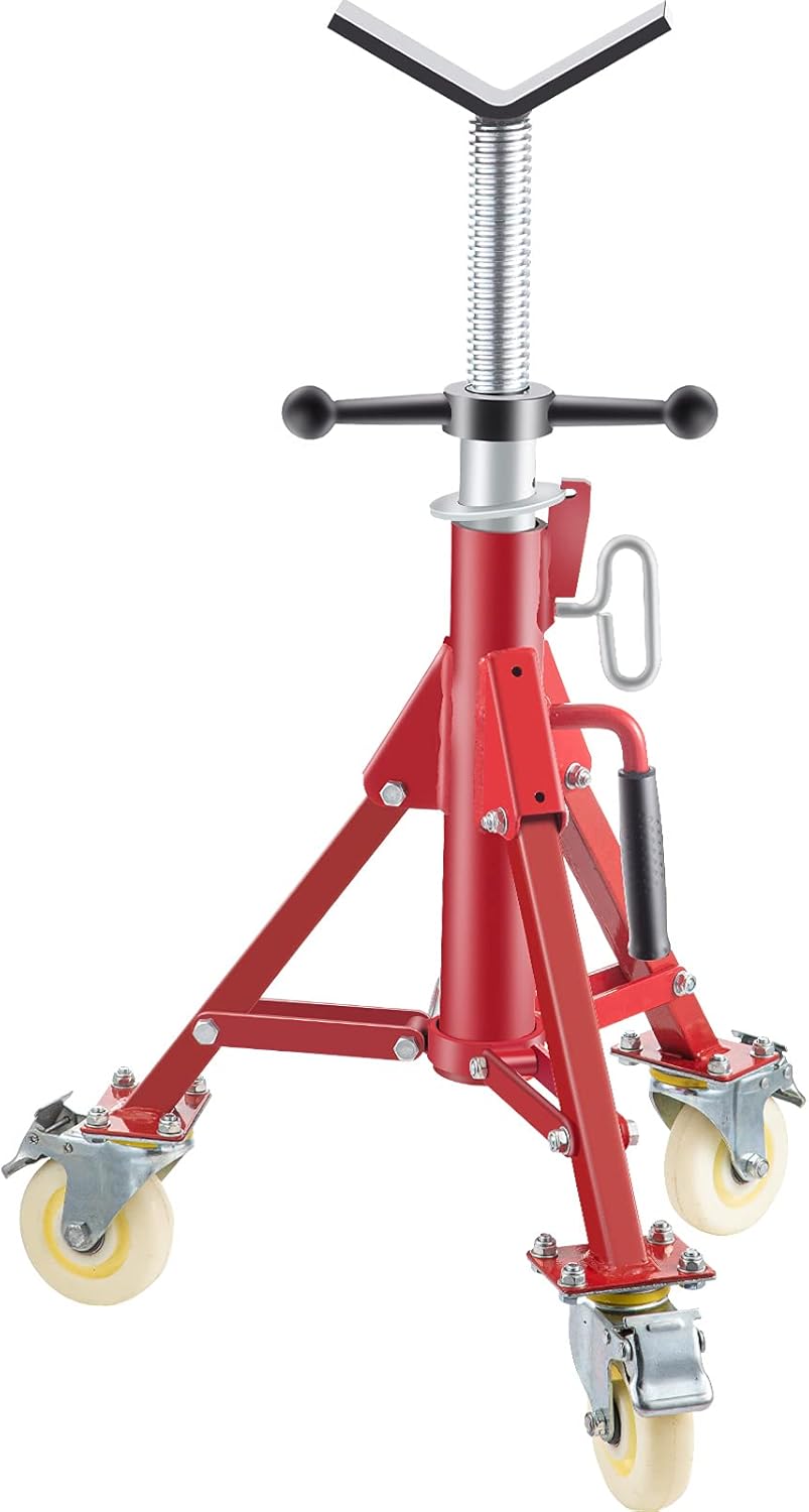 VEVOR Pipe Stand, Pipe Jack Stand, V Head Pipe Stand Adjustable Height 23.6-42.5 Inch, Pipe Jack Stands with Casters 882 LB, Folding Portable Pipe Stands 1/8-12 Inch Pipe Supporting, Steel Jack Stand