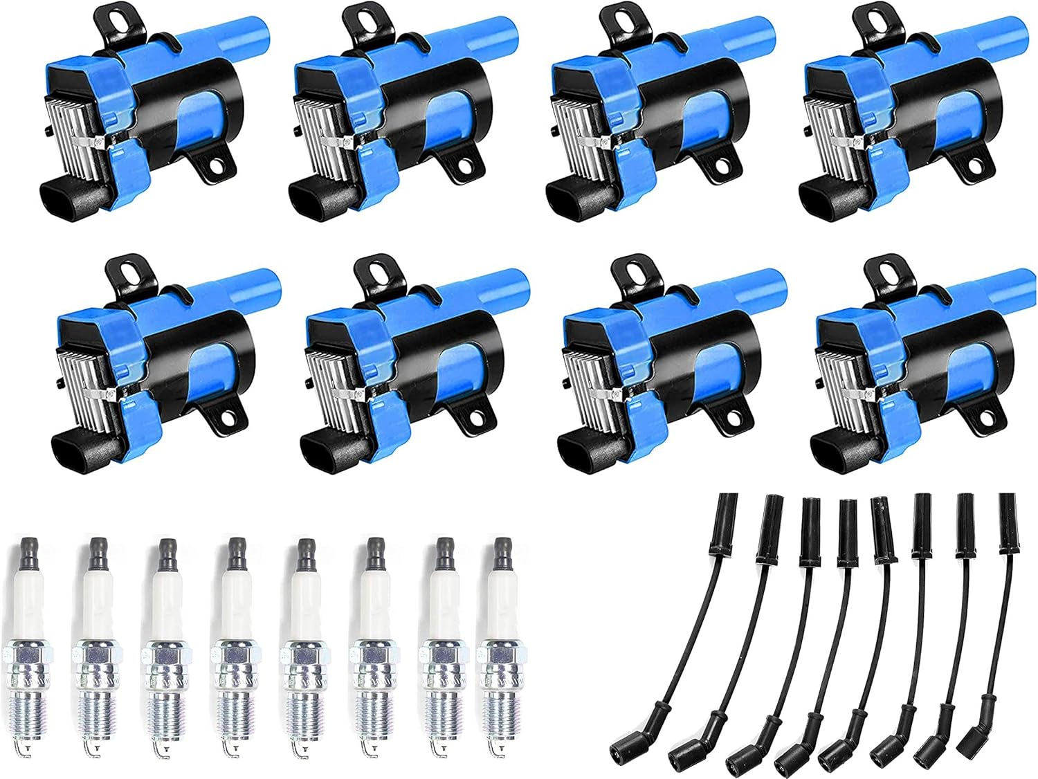 ENA Set of 8 Round Ignition Coil Pack with 8 Platinum Spark Plug and 8 Wires Compatible with Chevrolet Express 1500 5.3L Avalanche 1500 5.3L