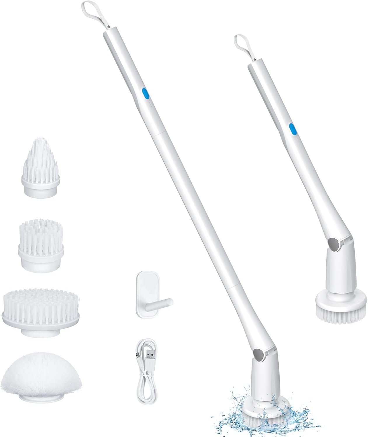 KGDJS Electric Spin Scrubber, 360 Cordless Shower Scrubber, Electric Spin Cleaner with 4 Replaceable Shower Cleaning Brush Heads and 1 Extension Arm for Tub, Tile, Kitchen, Bathroom Pack of 2