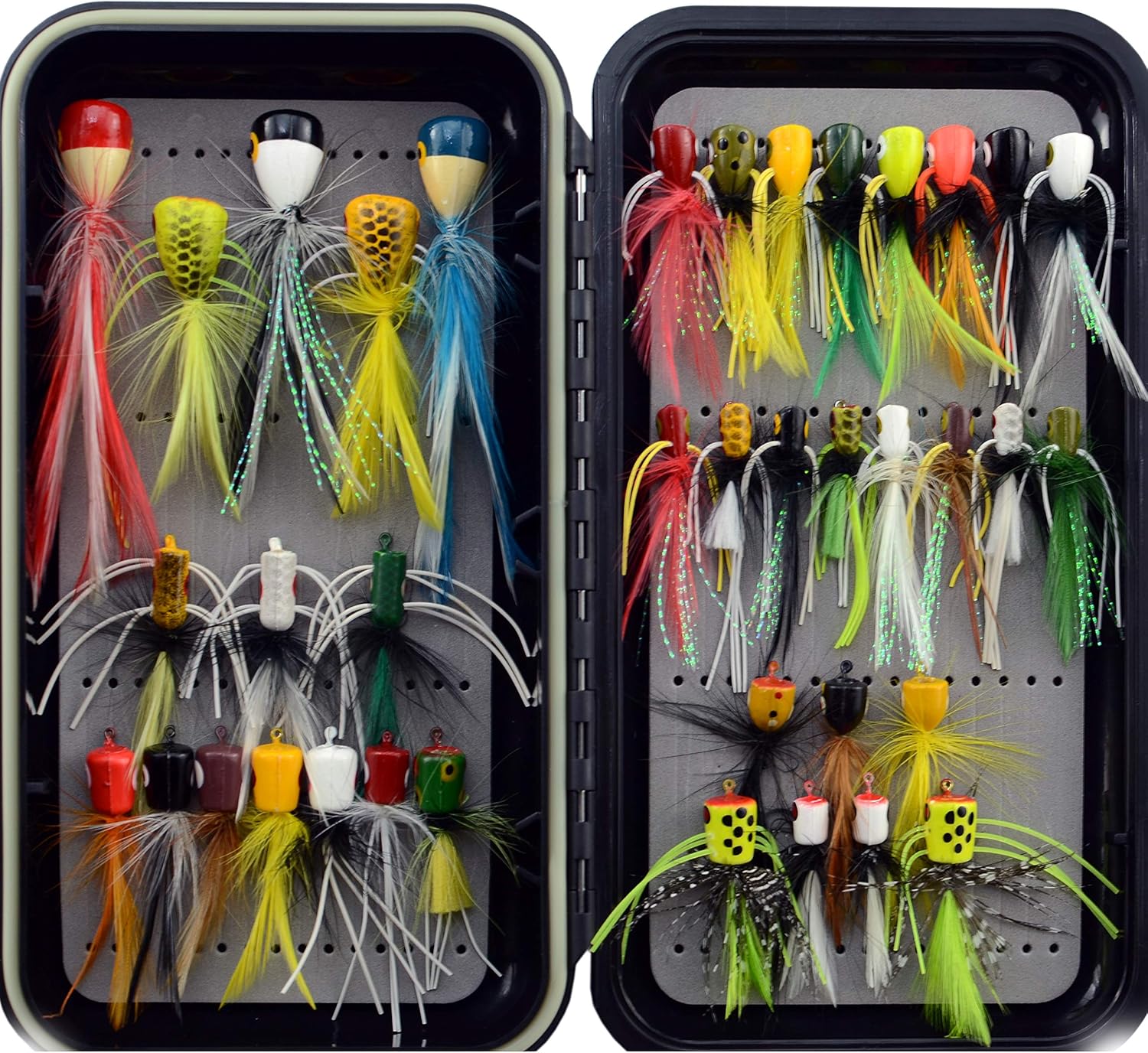 YAZHIDA Fly Fishing Flies Kit /Trout/Salmon/ bass Flies Streamers . Dry/Wet Flies.Nymphs, ,Fly Poppers (with Waterproof Fly Box) Pack of 2