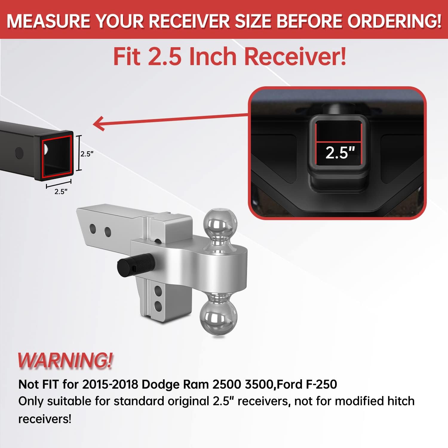 IFOKA Adjustable Trailer Hitch Ball Mount, 4 Inch Drop Hitch, Fits 2.5 Inch Receiver, 18,500 LBS GTW, with Forged Aluminum Shank, 2 Inch & 2-5/16 Inch Dual Balls with Double Hitch Locks and Pins