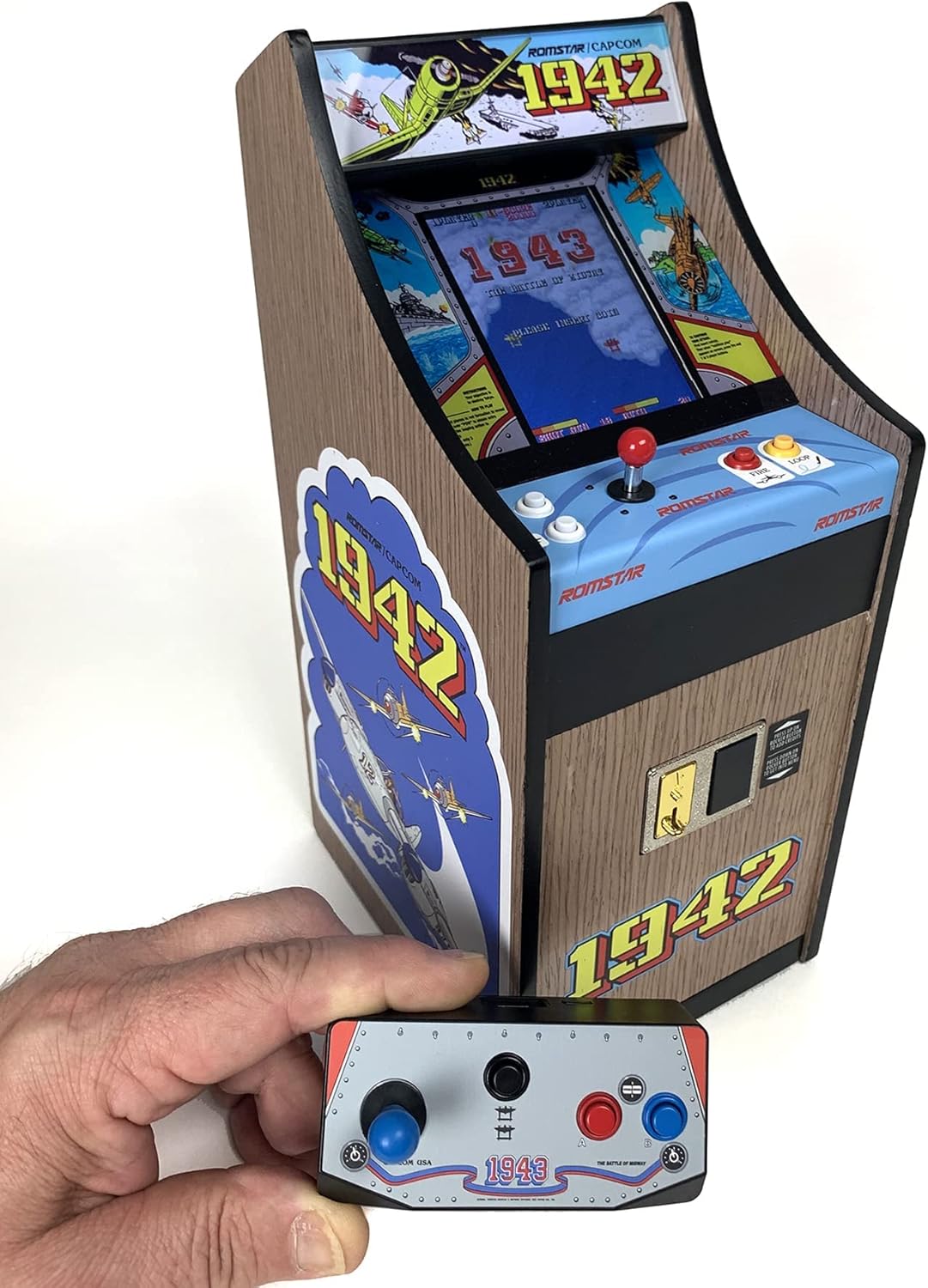 New Wave Toys 1942 x RepliCade Playable Video Game Arcade 10.4 Inch Lowboy Cabinet with Bonus 1943 Mini Arcade Stick