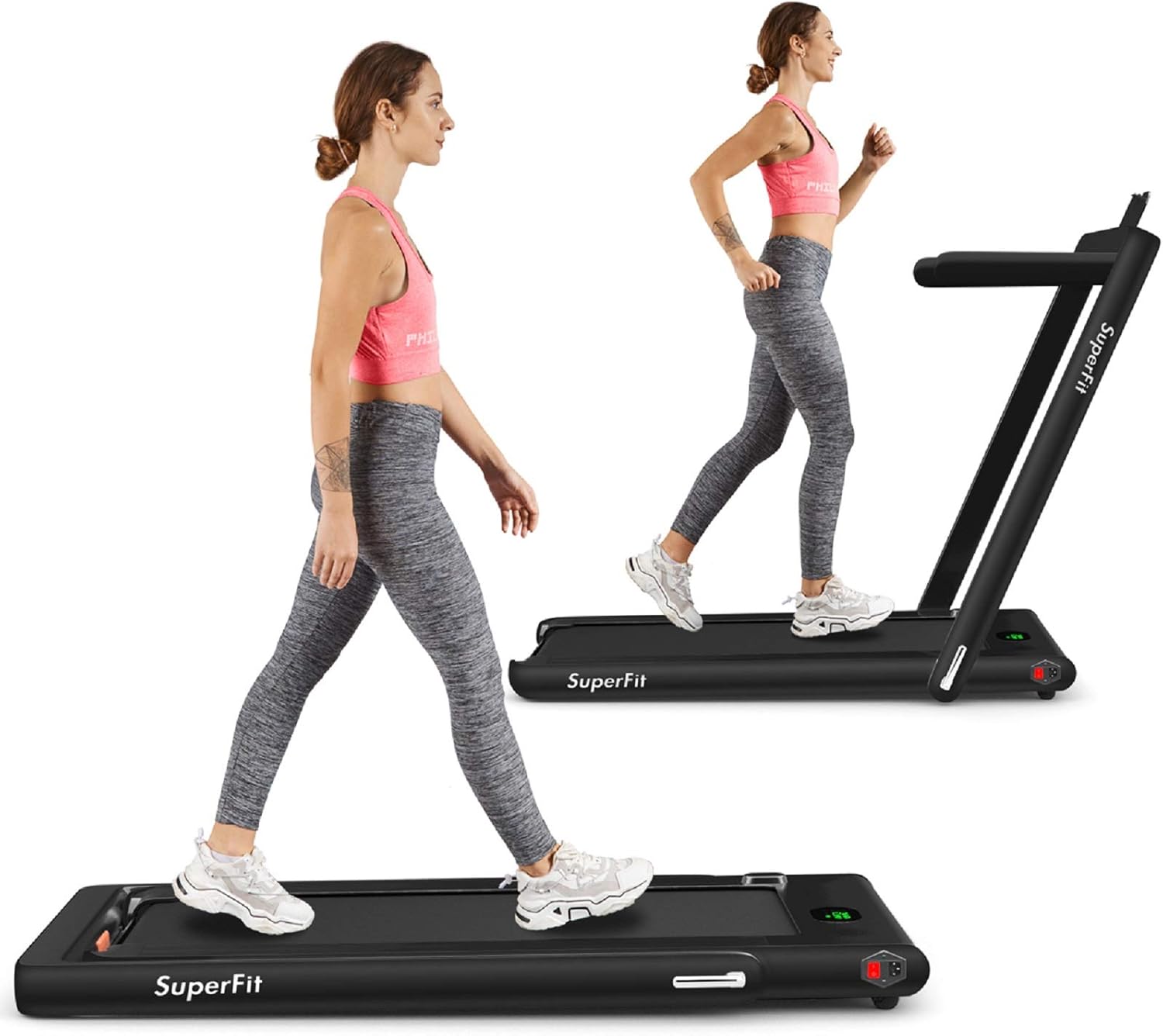 Goplus 2 in 1 Folding Treadmill, 2.25HP Superfit Under Desk Electric Treadmill, Installation-Free with Blue Tooth Speaker, Remote Control, APP Control and LED Display, Walking Jogging for Home Office