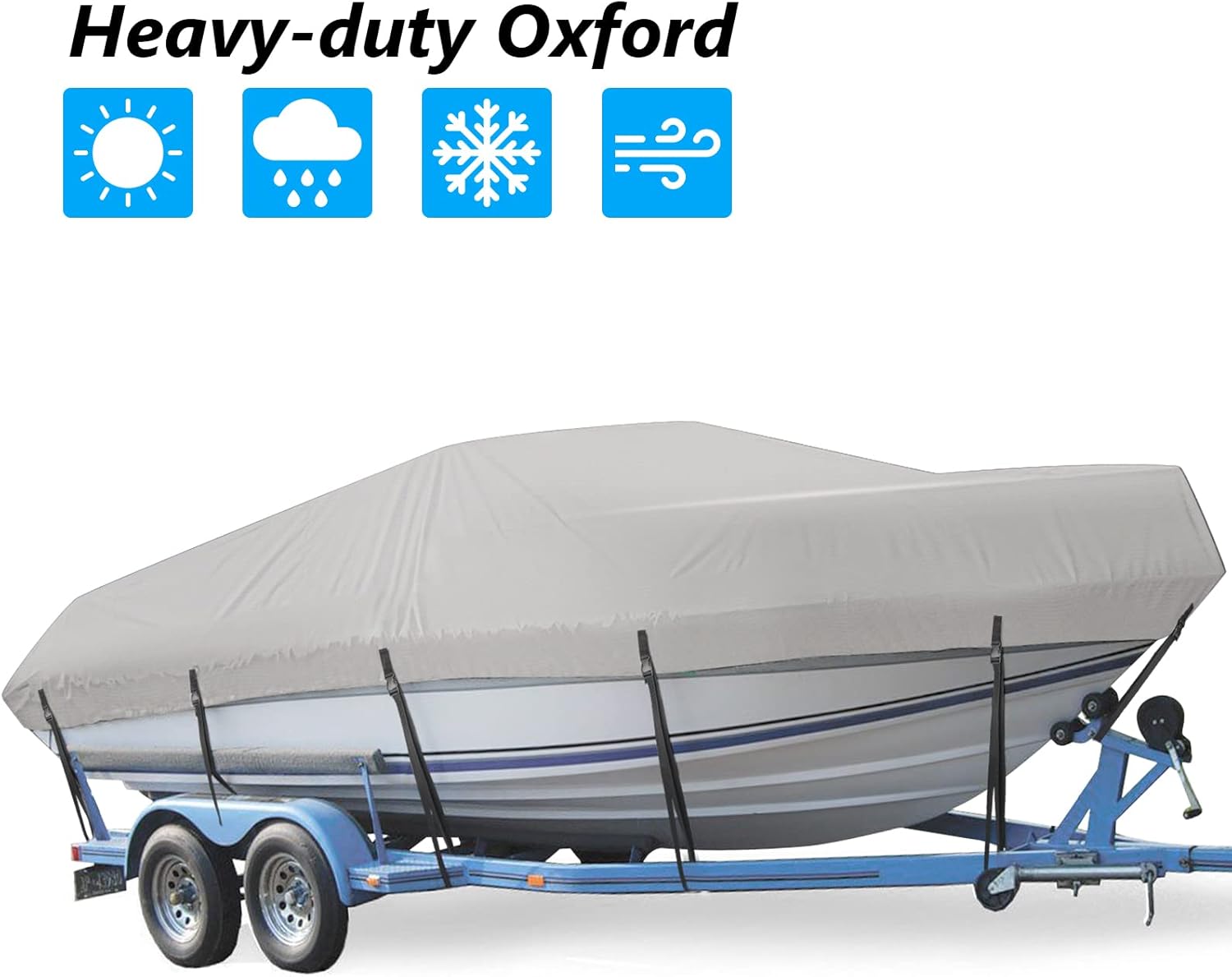 Boat Cover, Heavy Duty Waterproof Trailerable Boat Cover, 17-19ft UV Resistant Marine Grade Outboard Cover Compatible for Bass Boat, Fits Bayliner Tri-Hull V-Hull Fishing Runabout Boat, BLK