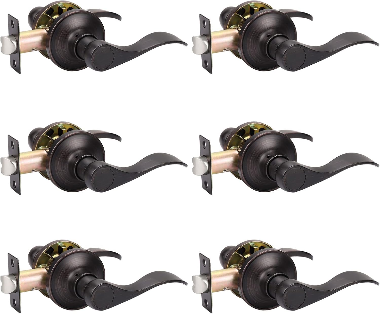 KNOBWELL 4 Pack Passage Door Lever Door Handle Non-Locking Lever Set for Hallway Door or Closet with a Oil Rubbed Bronze Finish, Reversible for Right or Left Side Pack of 2