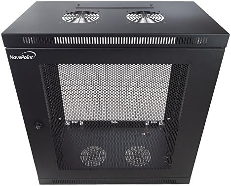 NavePoint 12U Wall Mount Rack 13 Inch Deep, Patch Panel Depth, Slim Enclosure, Perforated Cabinet Door Lock Black