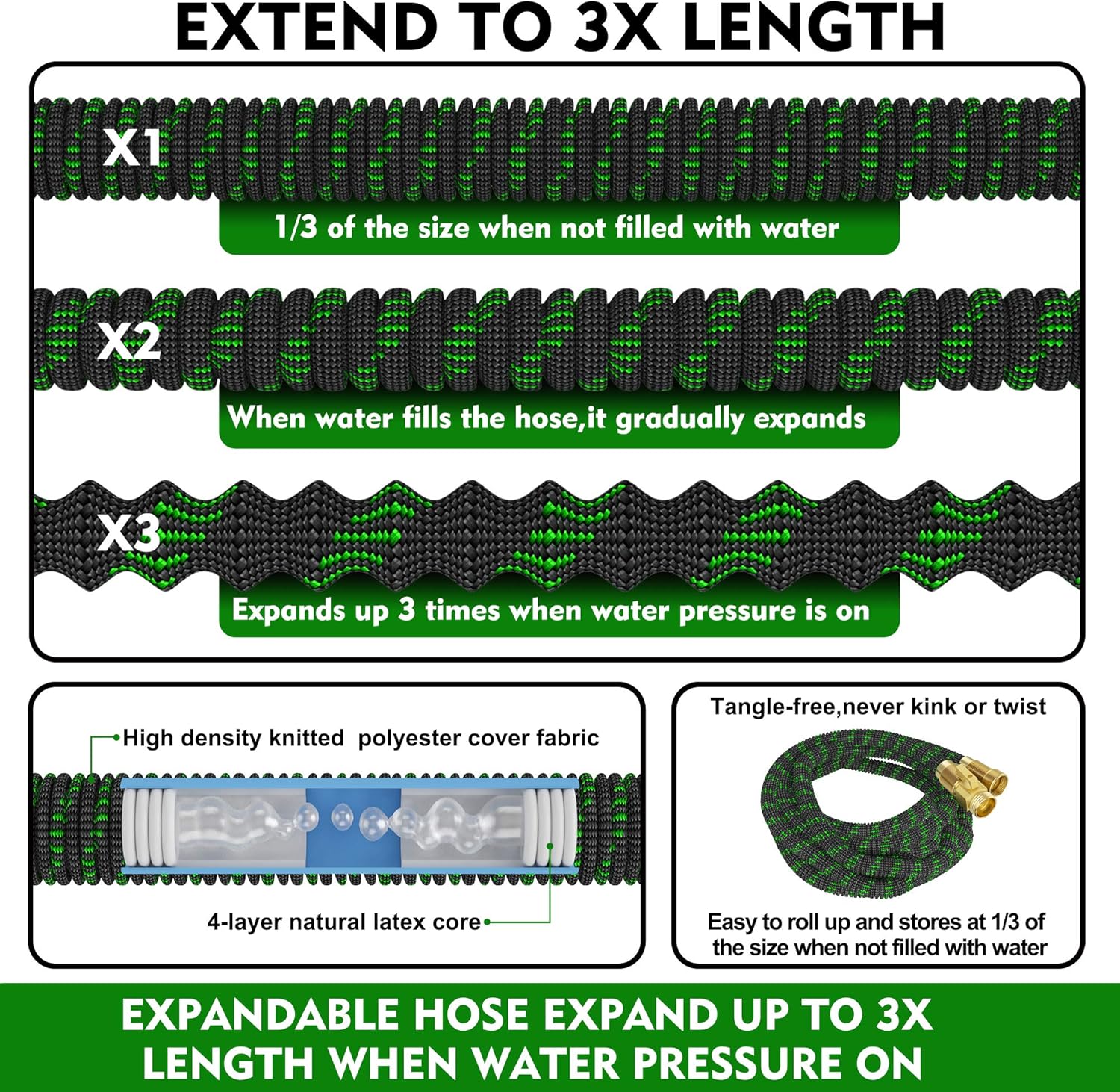 YEMMEN Garden Hose 100ft Expandable Water Hose with 10 Function Nozzle and Solid Brass Fittings Pack of 2