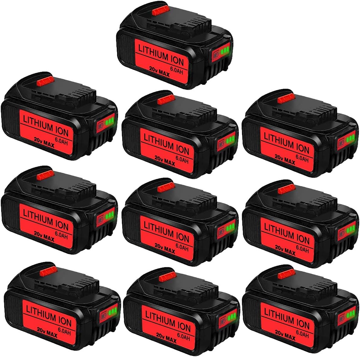 10Packs 6.0Ah Lithium-ion DCB205 Replacement for Dewalt 20V Battery DCB200 DCB206 DCB206-2 DCB204 DCB203 DCB201