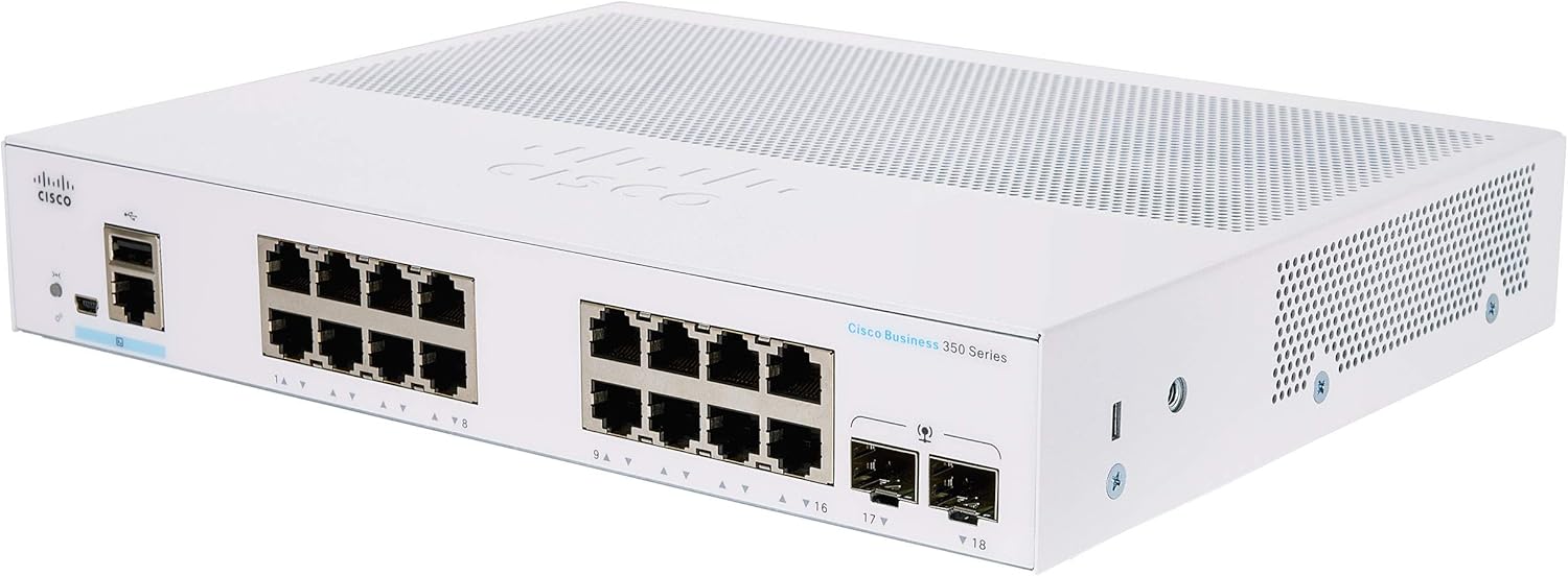 Cisco Business CBS350-16T-E-2G Managed Switch | 16 Port GE | Ext PS | 2x1G SFP | Limited Lifetime Protection (CBS350-16T-E-2G-NA)