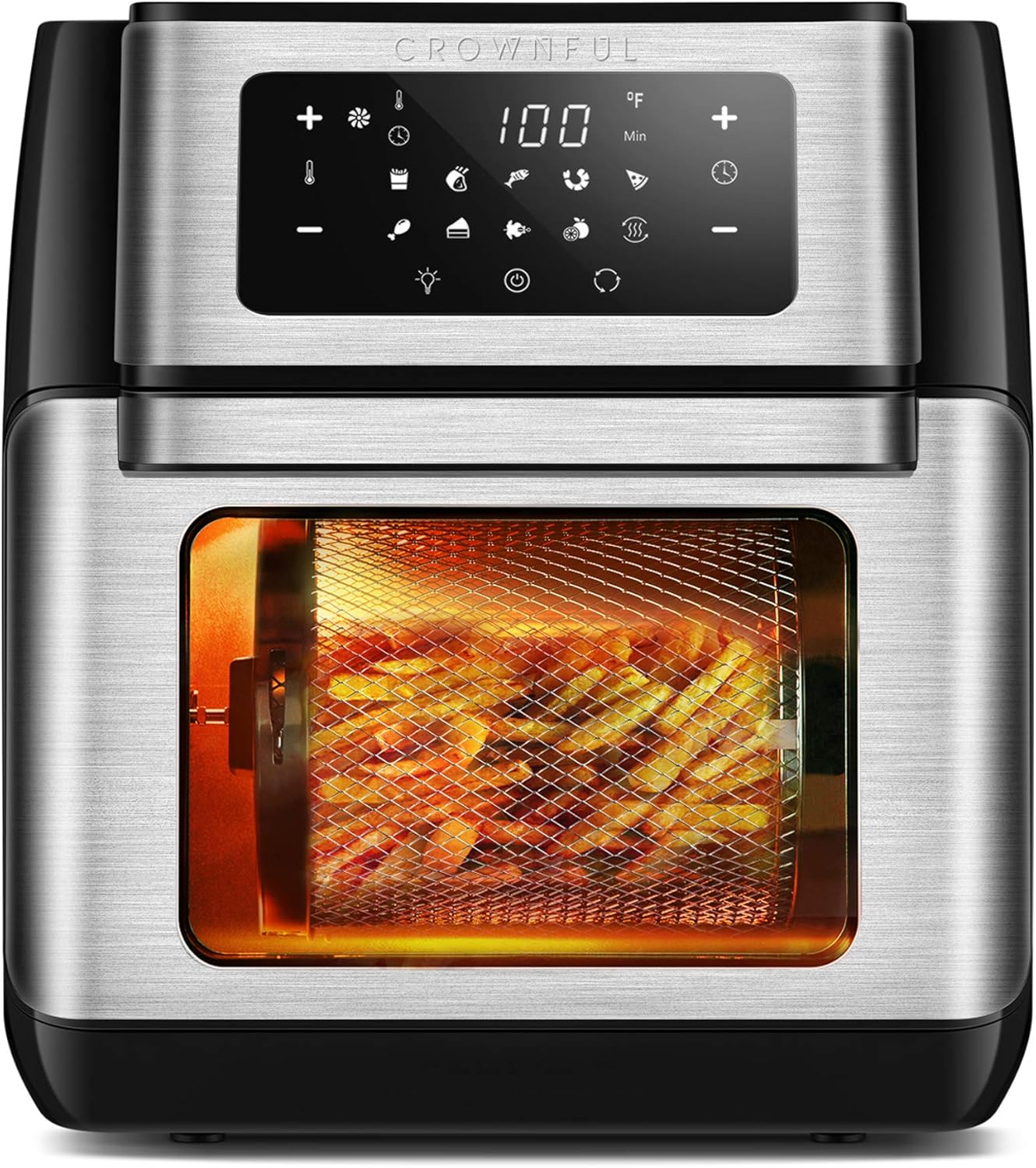 CROWNFUL 10.6 Quart Air Fryer, 10-in-1 Air Fryer Toaster Oven, Convection Roaster with Rotisserie and Dehydrator, Digital LCD Touch Screen, Accessories and Recipe Included