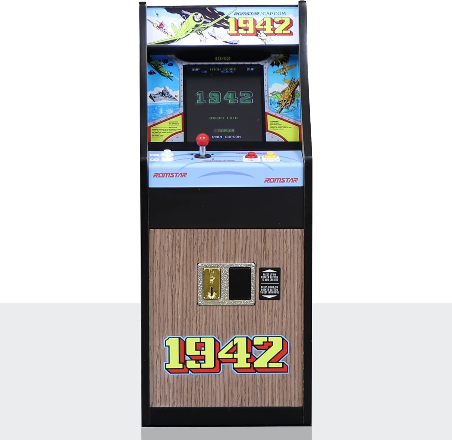New Wave Toys 1942 x RepliCade Playable Video Game Arcade 10.4 Inch Lowboy Cabinet with Bonus 1943 Mini Arcade Stick