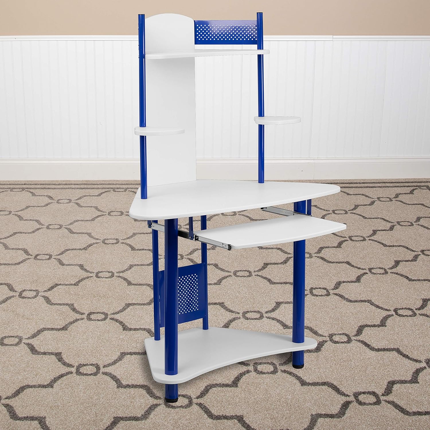 Flash Furniture Blue Corner Computer Desk with Hutch