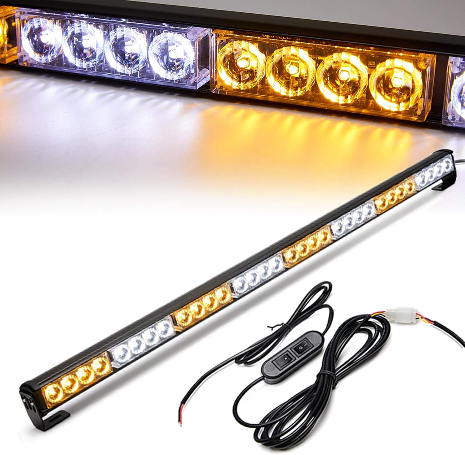 Emergency Strobe Lights 36 Inch Led Light Bar 32 Led 13 Flash Patterns Police Traffic Advisor Waterproof Warning Hazard Caution Turn Signals Vehicle Pickup Truck Roof Rear Head (35.5 Inch, Red/Blue) Pack of 2