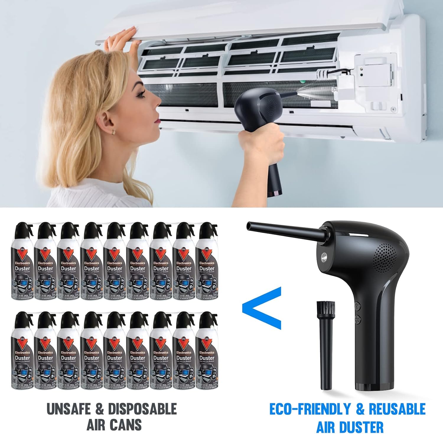 BEICHEN Electric Air Duster, Cordless Air Can Duster with Led Light, 45000 RPM and 35000 RPM Compressed Air Duster Spray Cleaner for Computer Keyboard Electronics Cleanig, 6000mAh, 10W Fast Charging Pack of 2