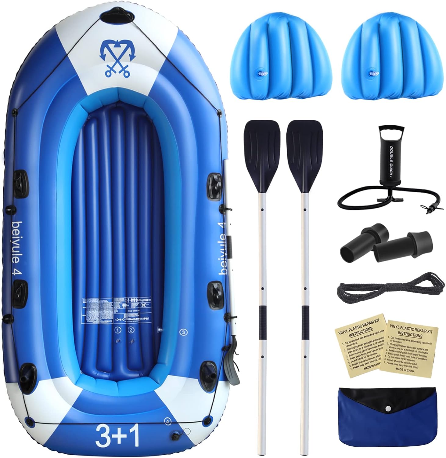 Marsports 4 Person Inflatable Boat - Thicken Inflatable Rafts with Air Pump Rope Paddle Repair Patch, 1,2,3 or 4 Person Fishing Boat Kayak for Adults and Kids(4-People)