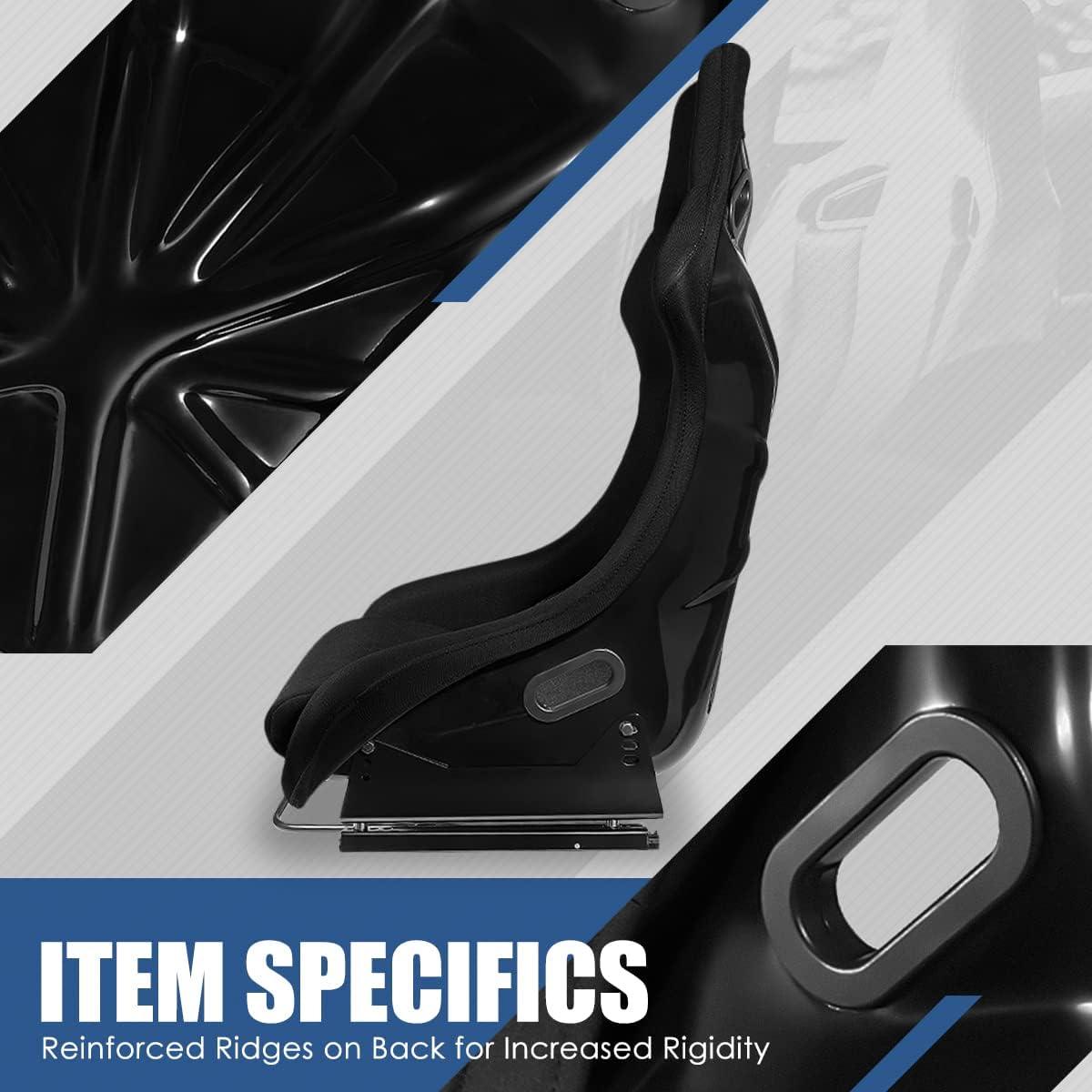 Universal Bucket Racing Seats, Come with Adjustable Sliders, Set of 2, Driver and Passenger Side, Black Fabric