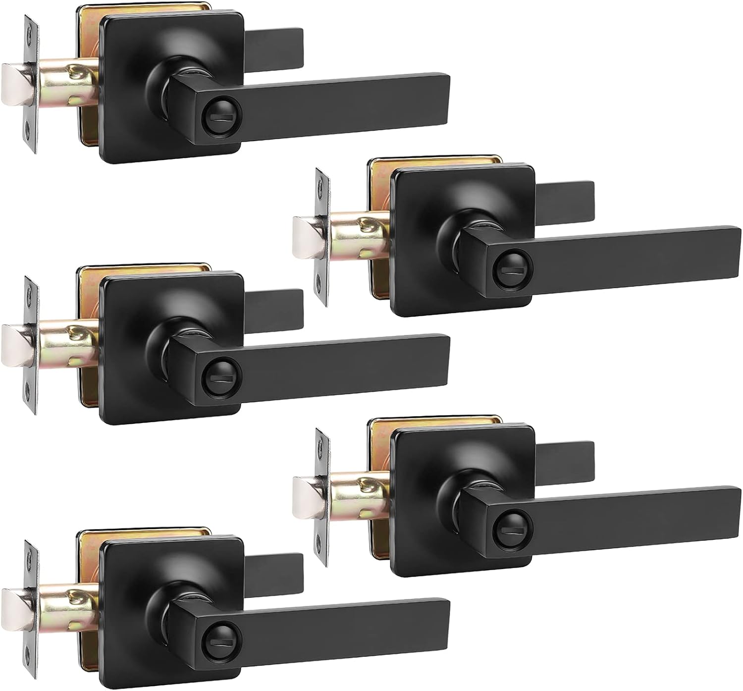 GOBEKOR 5 Pack Black Door Handle Interior Door Handles with Lock Privacy Door Handles for Bedroom Bathroom Square Door Handles Black Door Levers Keyless