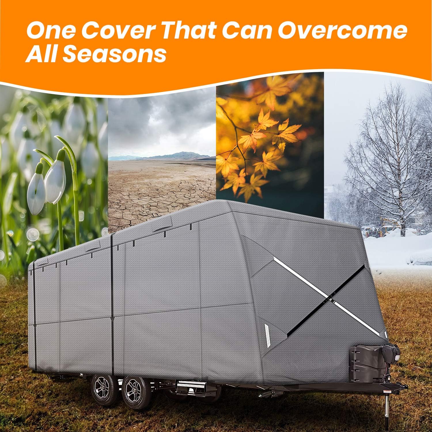 XGear Windproof Upgraded 35' - 38' RV Cover Travel Trailer Cover, Extra-Thick 5 Layers Anti-UV Top, Rip-Stop with 2PCS Extra Straps