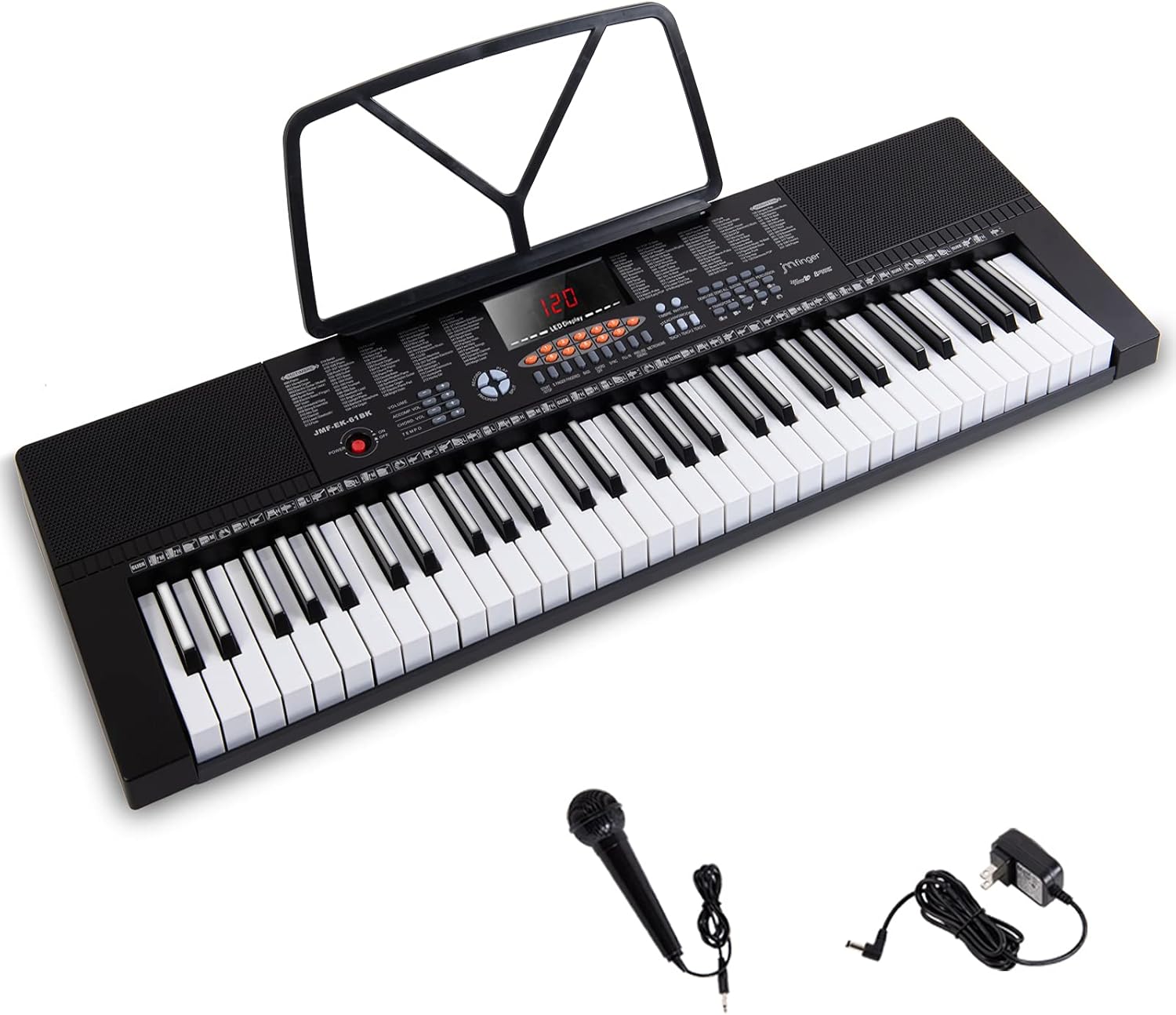 JMFinger 61 Electronic Portable Digital Piano Keyboard for Beginners Kids with Full-Size Keys, LED Display, Microphone, Music Stand, (Pink)