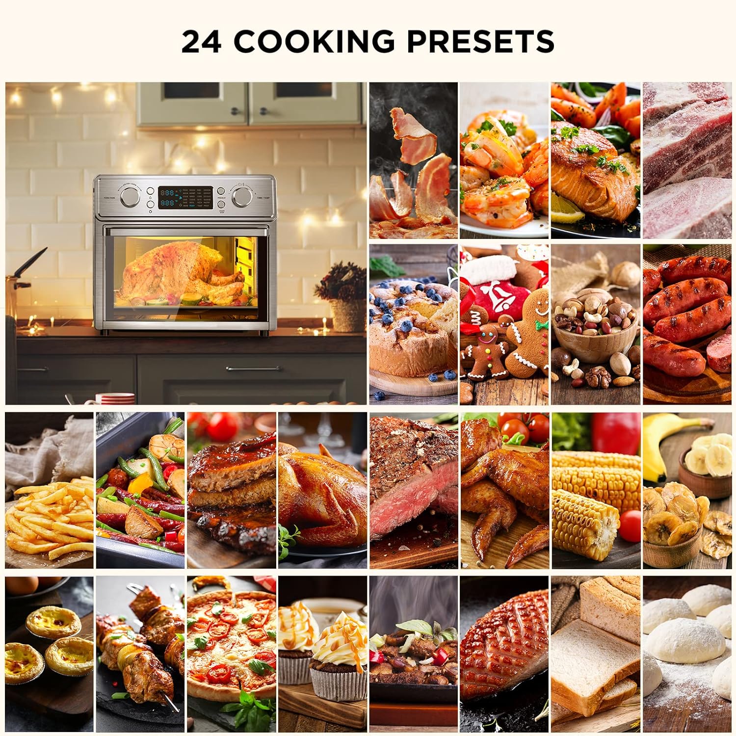 Air Fryer Oven, 24 in 1 Air Fryer Toaster Oven with 25L Large Capacity, Stainless Steel Convection Oven Countertop Combo with Rotisserie and Dehydration, 1700W, 10 Accessories and Recipes